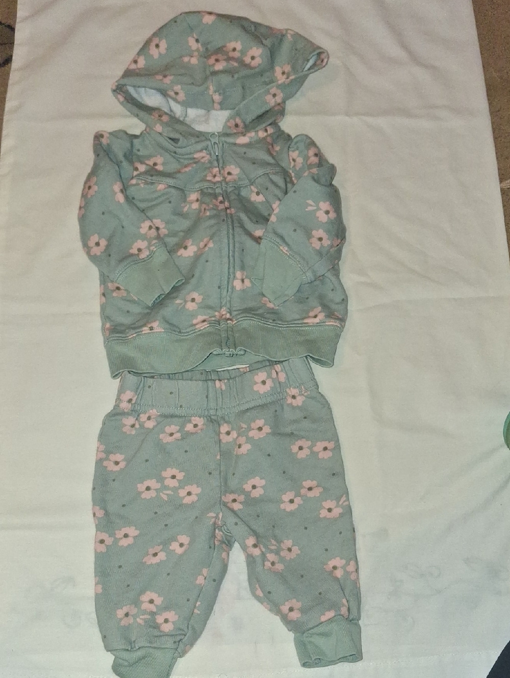 Carter's Sage Green Baby Zip Hoodie with Pink Dots